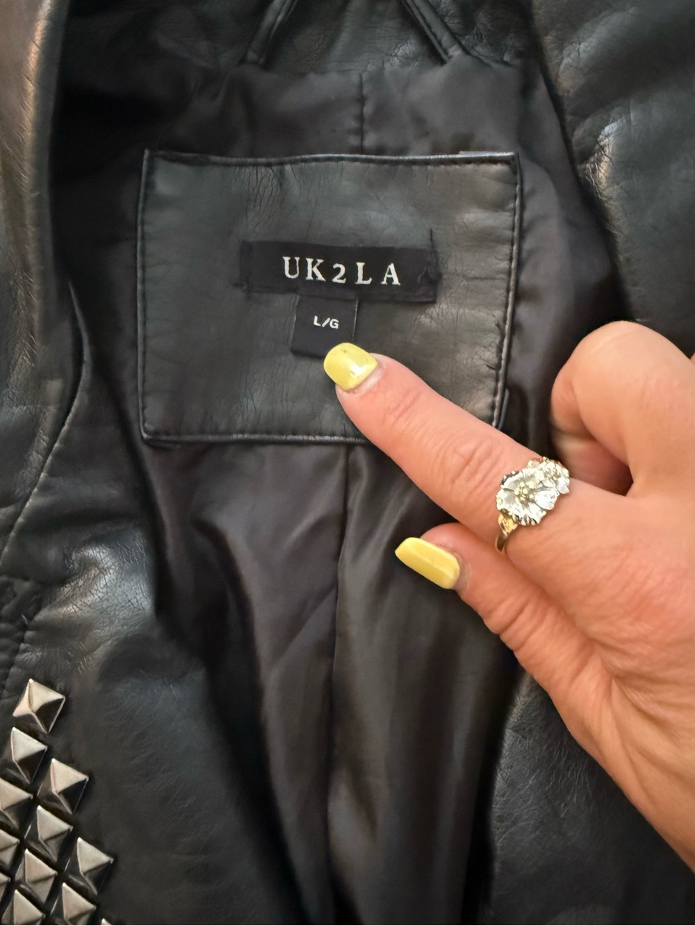 UK2LA Black Faux Leather Studded Moto Biker Jacket Grunge Punk Rock Edgy Chic L - Picture 5 of 6